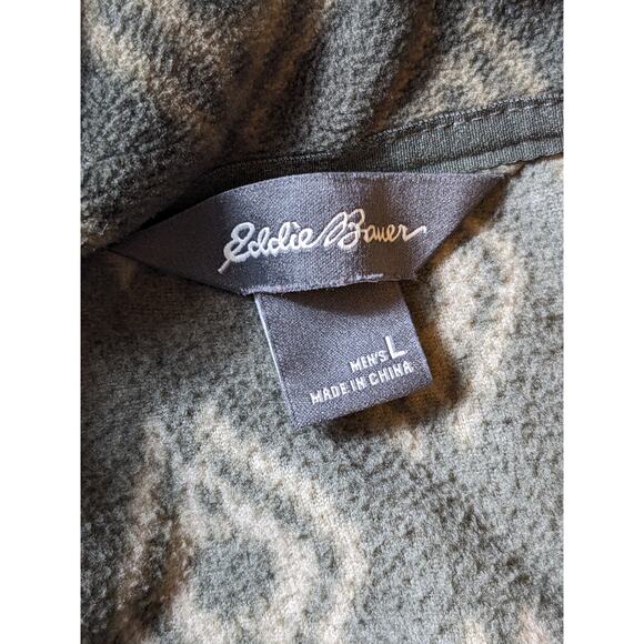 Eddie Bauer Men's Large Fleece Pullover Jacket Aztec Diamond Pattern Green - Picture 2 of 16